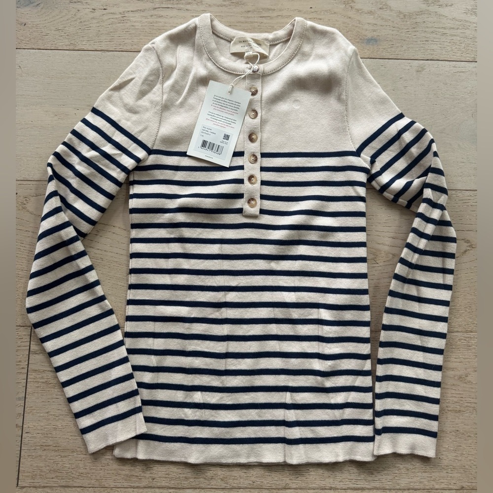 NWT Sezane Alexis sweater pullover Jumper natural/marine XS - Picture 4 of 8